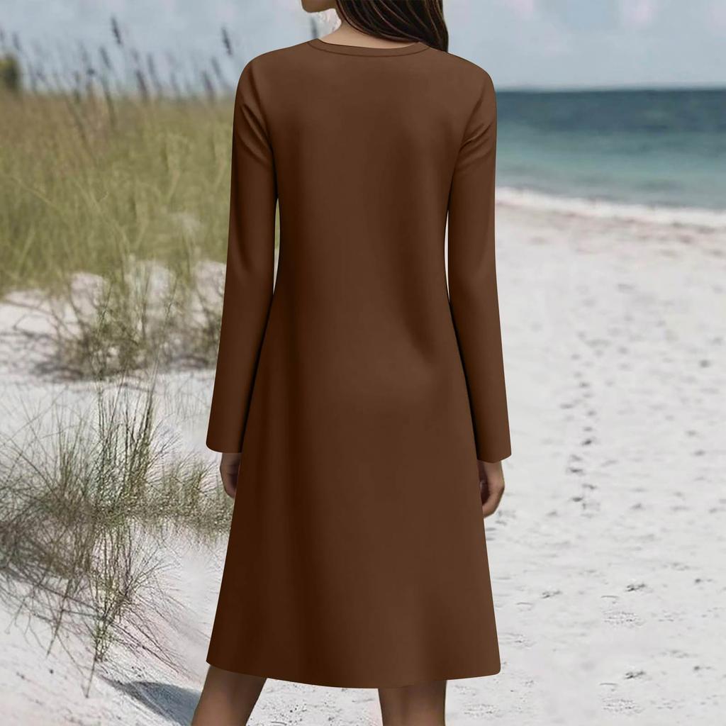 Long Sleeve Dress For Women Casual Loose Fit Dress With Pockets