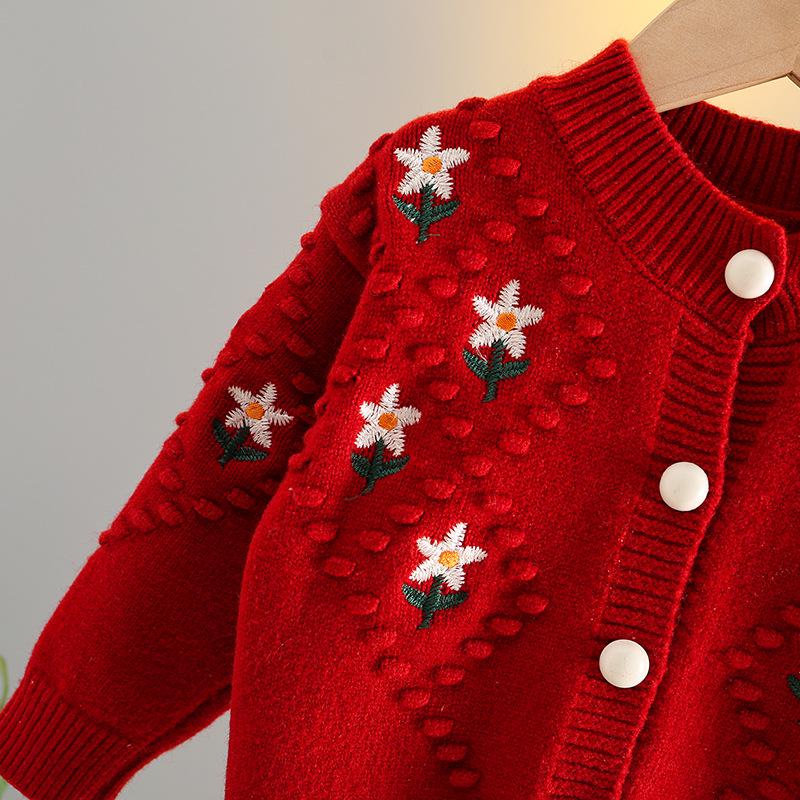 Girls' Wool Embroidered Knit Cardigan - 2025 Autumn/Winter Korean Style Baby Sweater