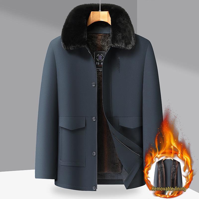 Men's Plus Size Business Casual Fleece-Lined Jacket with Detachable Fur Collar - 2025 Winter Collection