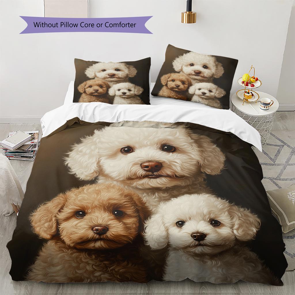 Schwarzes Bichon-Muster Bettwäsche Heimdekoration Geburtstagsgeschenk (1 Bettbezug + 2 Kissenbezüge, ohne Füllung)