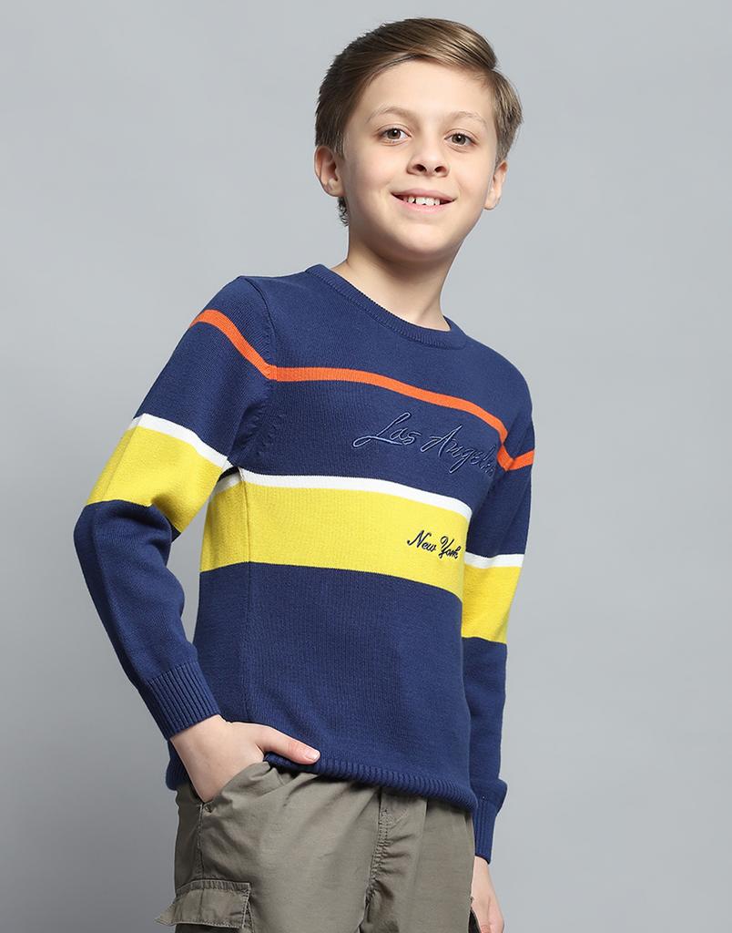 Monte Carlo Boys Printed Navy Blue Round Neck Full Sleeve Pullover