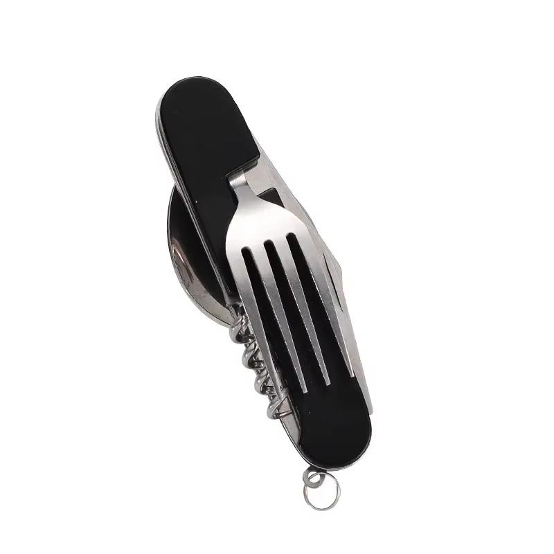 Set di posate portatile pieghevole in acciaio inossidabile resistente alla corrosione: forchetta, cucchiaio, coltello, apribottiglie per picnic, viaggi, uso quotidiano