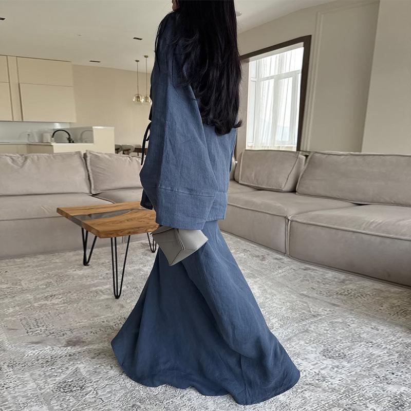 2025 Sommer Damen Casual Bindecardigan & High Waist Midi Rock Set