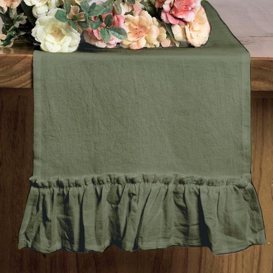 Solid Cotton Table Runner with Ruffled Edges Vintage Farmhouse Decor for Dining Coffee Table Country-Style Wrinkle Fabric Placemat Elegant Home Accent