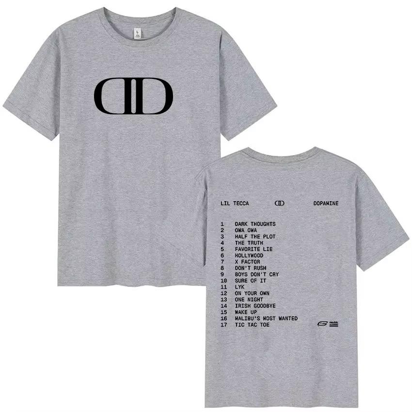 2025 Summe Lil Tecca DOPAMINE Tour Album 2025 Logo Print Herren Damen Mode Vintage Oversized 100% Reine Baumwolle Bedrucktes T-Shirt
