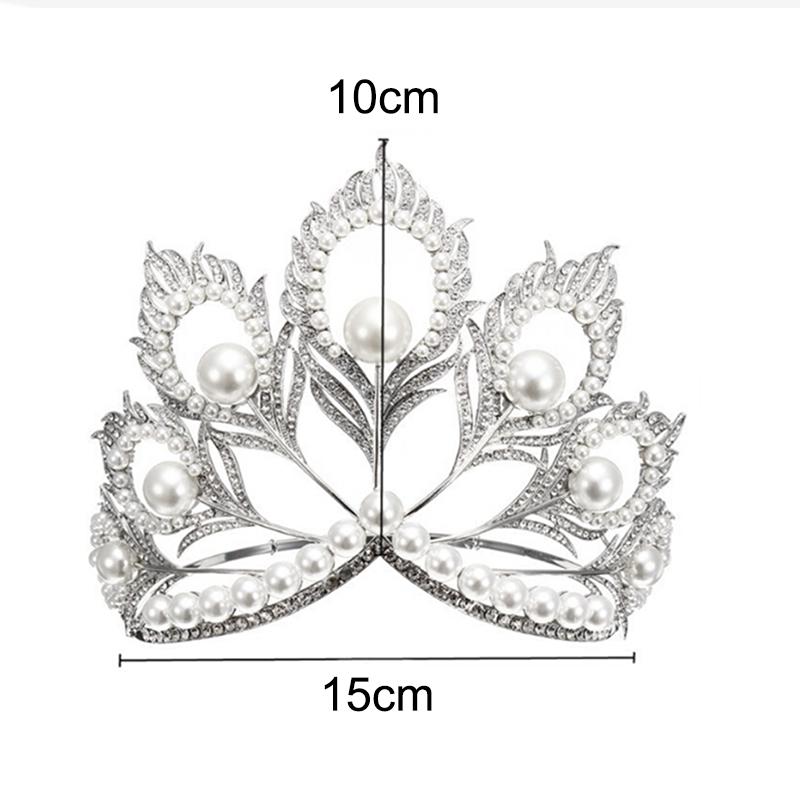 Tiara de Mireasă Perlată Handmade Coroană Mare de Păr Diademă pentru Petrecere/Concurs
