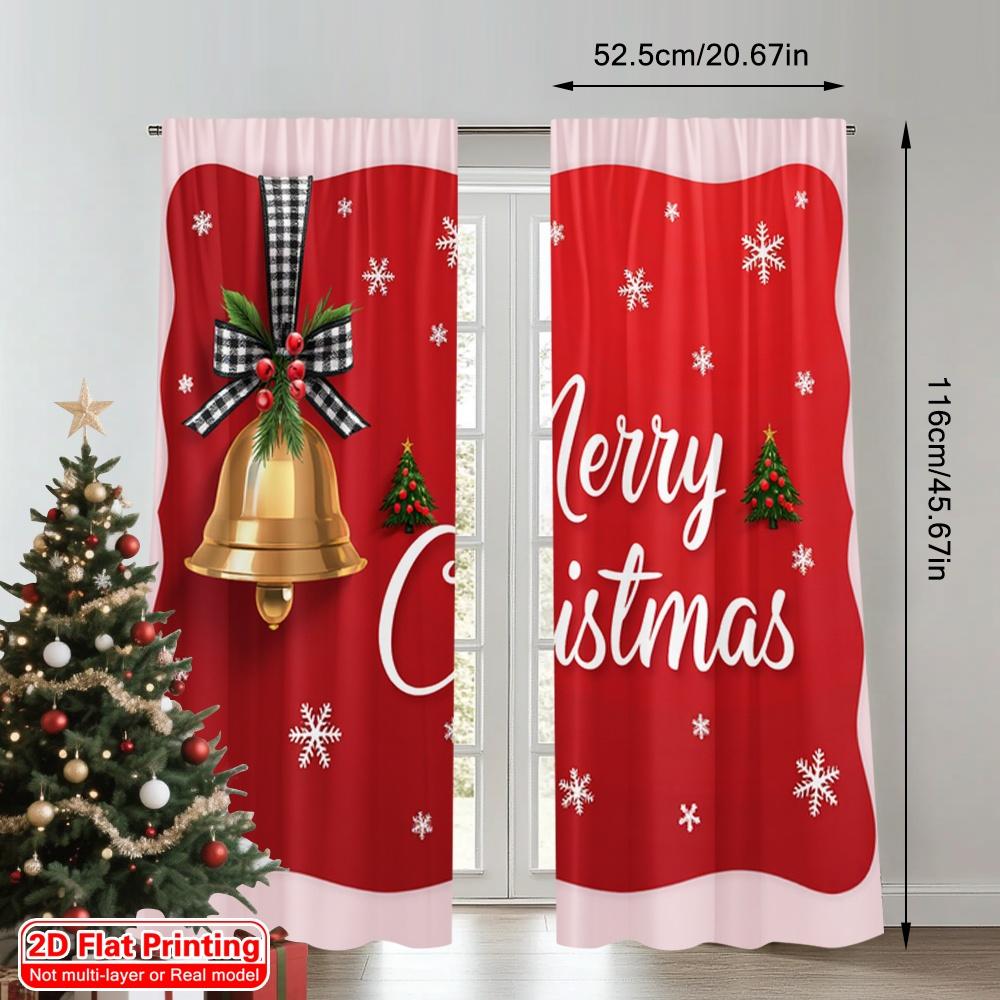 2pcs 2D flat printing Merry Christmas Scene Curtains Christmas Bell Wreath Polyester Without Electricity Family Party Use for