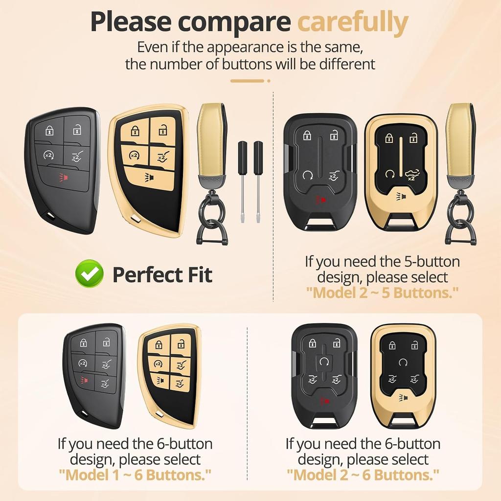for Chevy GMC Key Fob Cover Accessories-Matte TPU Key Fob Cover with Leather Keychain for Silverado Sierra Tahoe Suburban Equinox Traverse Yukon