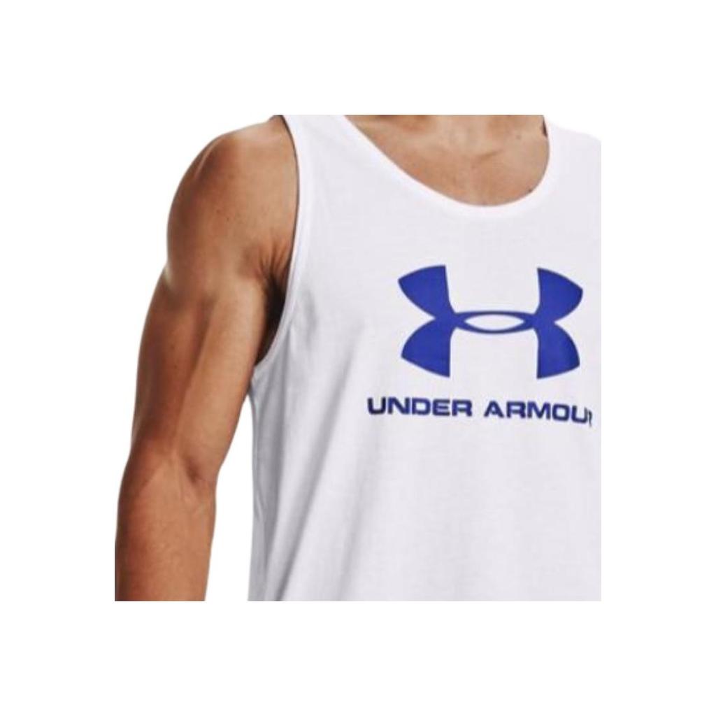 Under Armour Sportstyle Logo Print Loose Dry Training Tank Top Men Tops White 1329589-102