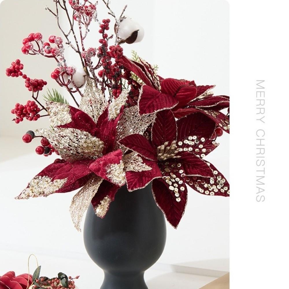 30CM Christmas Glitter Flower Sequins Simulation Flowers New Sequins Flower  Home Decoration