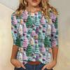 Women's Fashionable Casual Three-Quarter Sleeve Christmas Print Round Neck Top