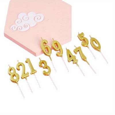 1pc Golden Digital Candles 0-9 Digital Birthday Candle Cake Decoration Plugin Gold Plated Candles, Dessert Table Dress Up Supplies.