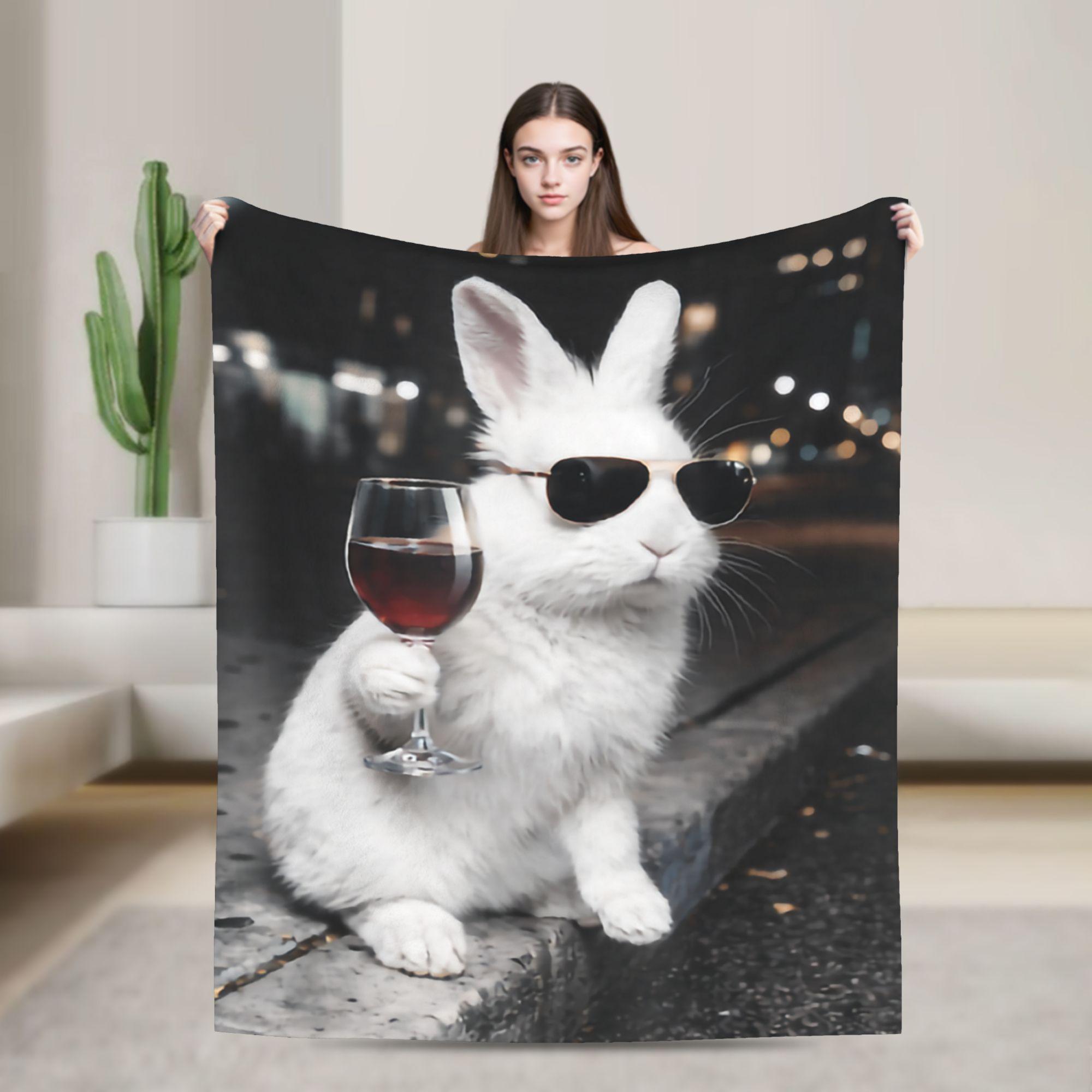 

Wine Glasses Bunny Eggs Happy Easter Day Plush Blanket Students Flannel Throw Blanket For Couch Chair Sofa Bed Super Warm 75x100cm (30x40inch)