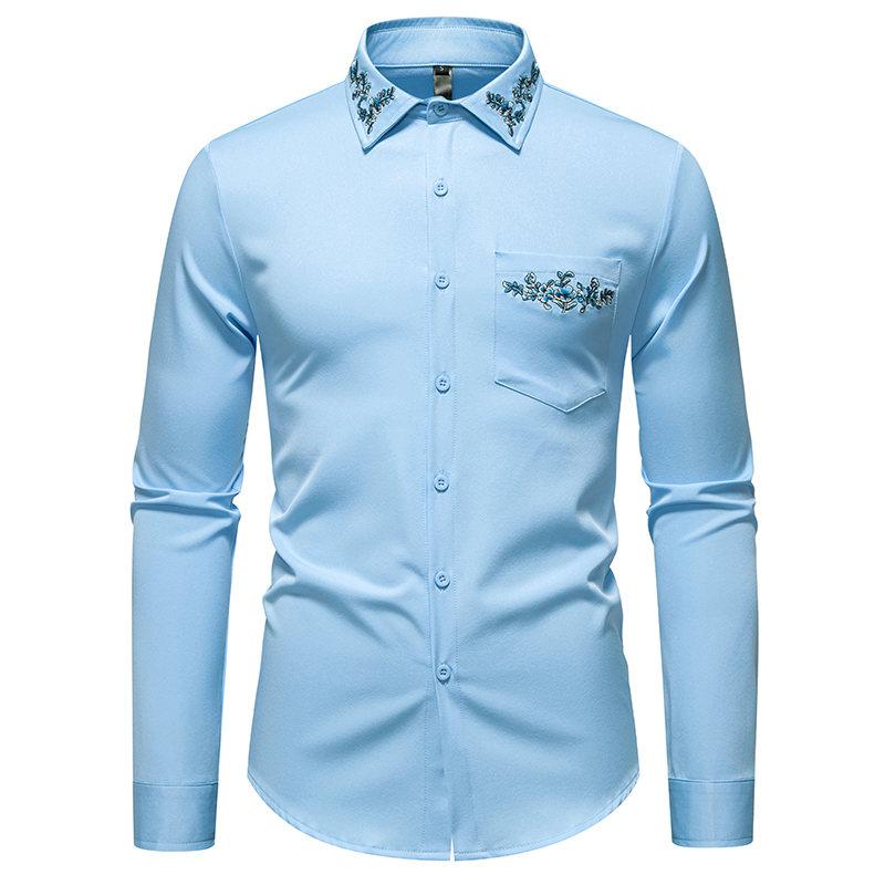 Autumn Fashion Men's Embroidered Design Long Sleeve Shirt High Quality Vintage Luxury Male Casual Social Wedding Party Business