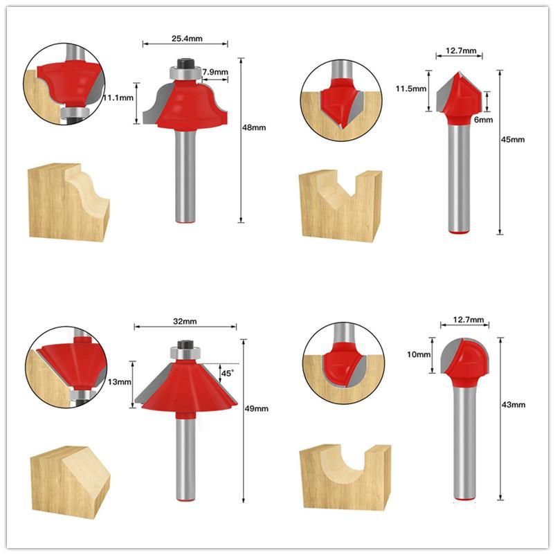 12Pcs 6mm 1/4inch 8mm Shank Woodworking Router Bits Set Milling Cutter for Wood Flush Straight Chamfer Trimming Engraving Tool
