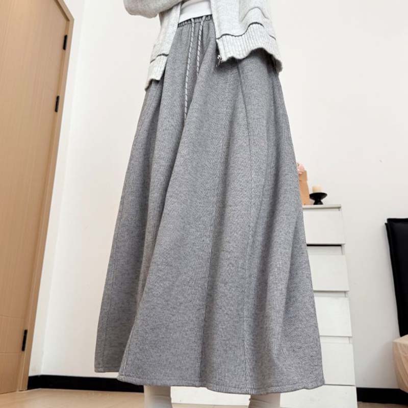 Fustă pentru Femei Casual Talie Înaltă Lungă Largă Îngroșată Elastică Subțire Culoare Solidă Fustă