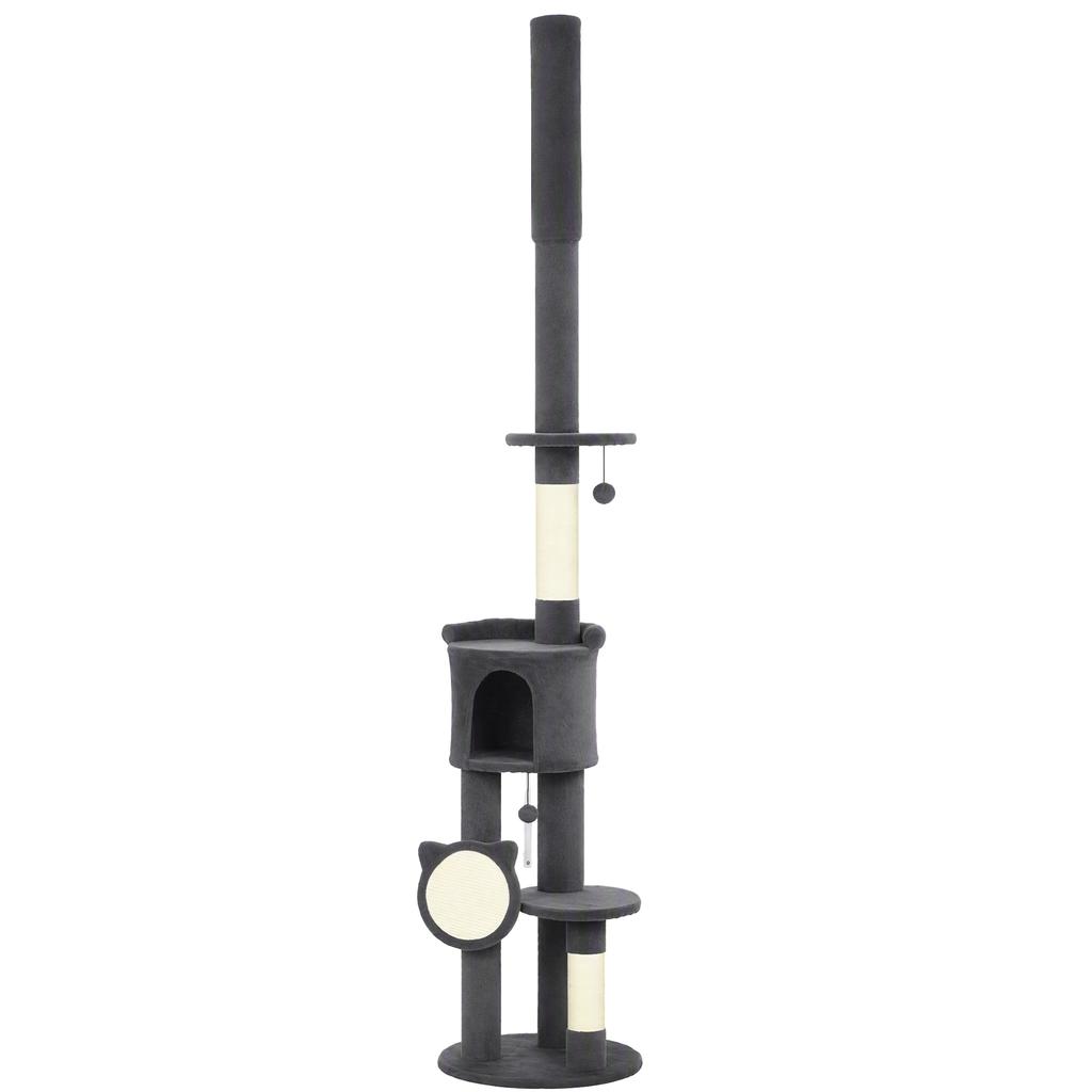 Cat Tree Ceiling-High 225–255 Cm Height-Adjustable Cat Tree with 5 Levels Sisal Scratching Posts, Scratching Board Hammock