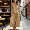 Women's Summer Sleeveless 2 Piece Outfit V Neck Top And Wide Leg Pants Set Casual Vacation Matching Lounge Set