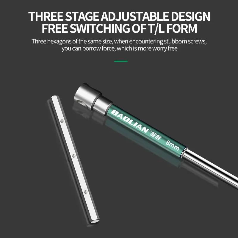 T Type 2.5/3/4/5mm Torx ScrewdriverAllen Hex Torque Wrench Chrome  Hexagonal Spanner Rod T-shaped Hand Tool Extended T-Socket