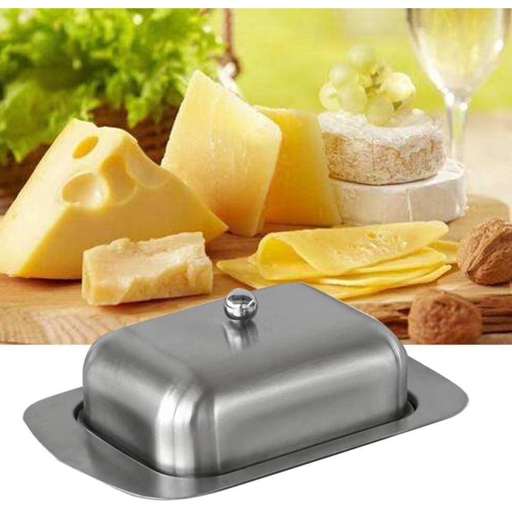 7 Inch Butter Dish Solid Stainless Steel Butter Dish Cheese Container Butter Storage Box Tray with Easy Grip Lid Kitchen Cutlery