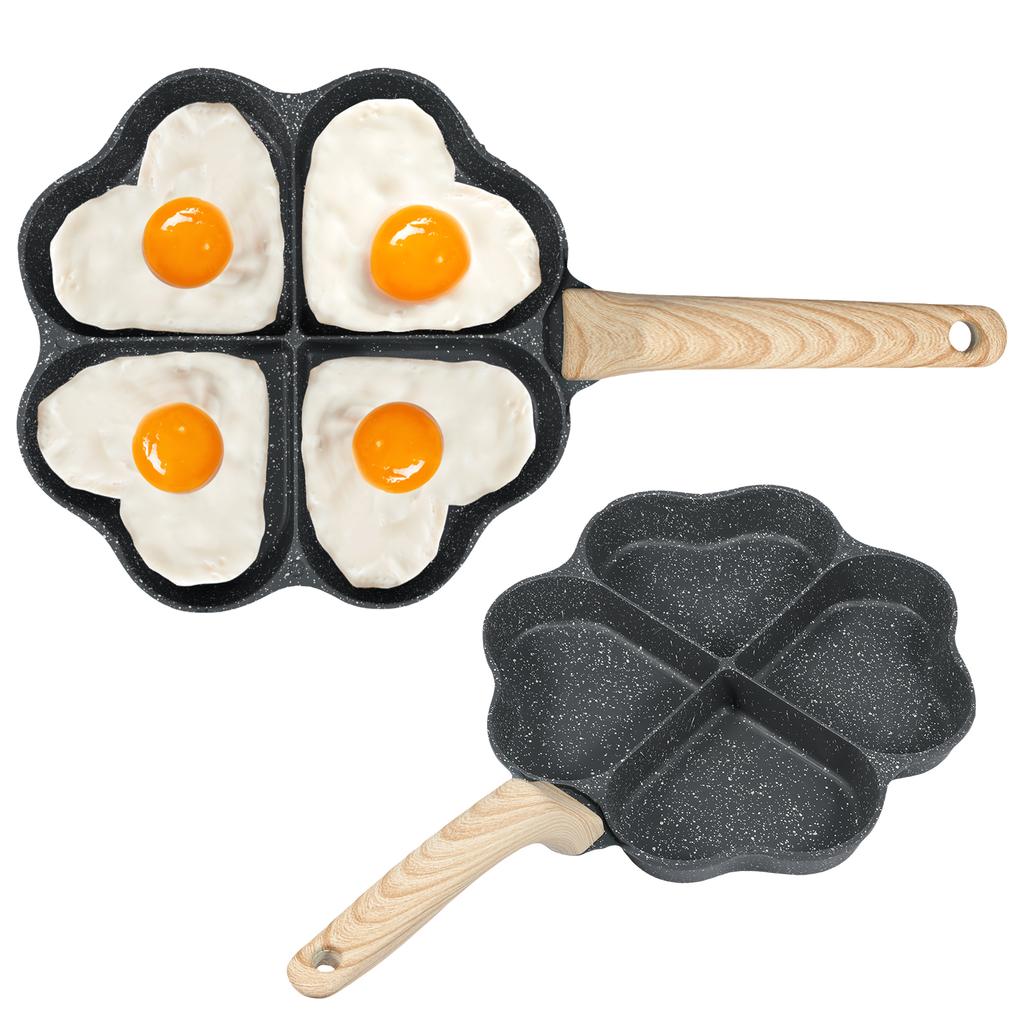 Non Stick Omelette Pan 4-Cup Heart Egg Frying Pan Aluminum Pancake Egg Cooker Saucepan Burgers Omelet Cooking Pan