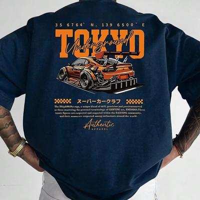 Herren Sommer 100% Baumwolle Modisch Lässig Locker Übergröße Japanisches Tokio Muster Bedruckt Rundhals Kurzarm T-Shirt Top