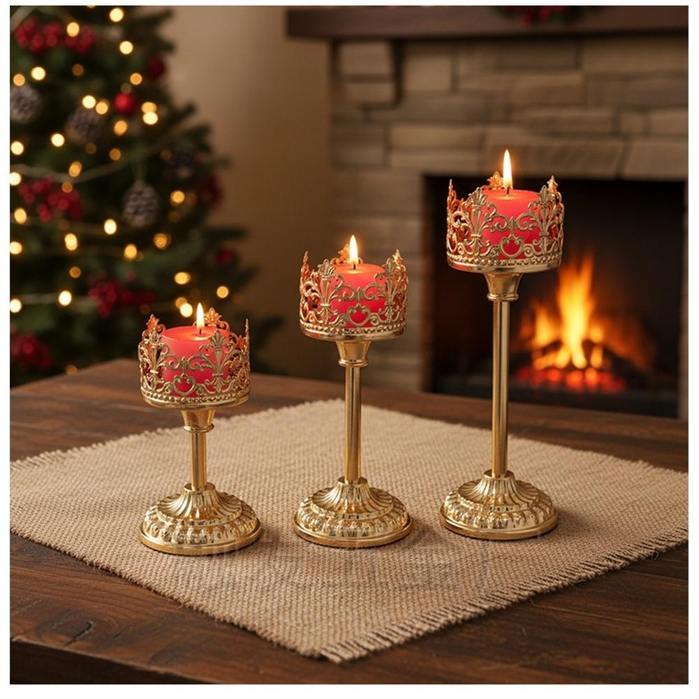 3 Piece Gold Hollow Crown Candle Holder European Style Iron Electroplated Finish For Living Room Dining Wedding Party Decor