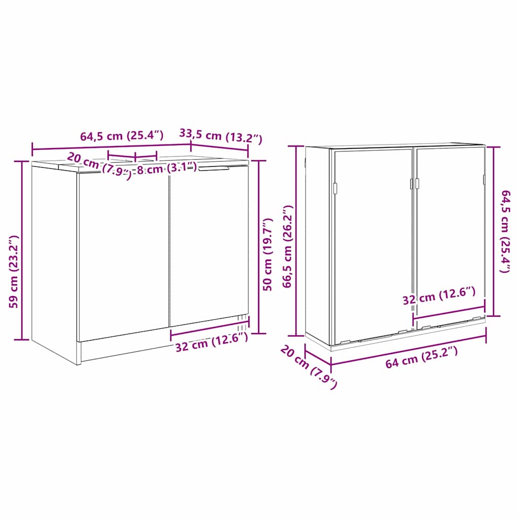 Bathroom Cabinet Set 2 Pieces Black Oak Effect Wood Based Material