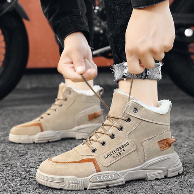 Winter Men Boots Fashion High-top Casual Shoes Winter Plush Warm Cotton Shoes Outdoor Non Slip Snow Boots Lace Up Platform Boots