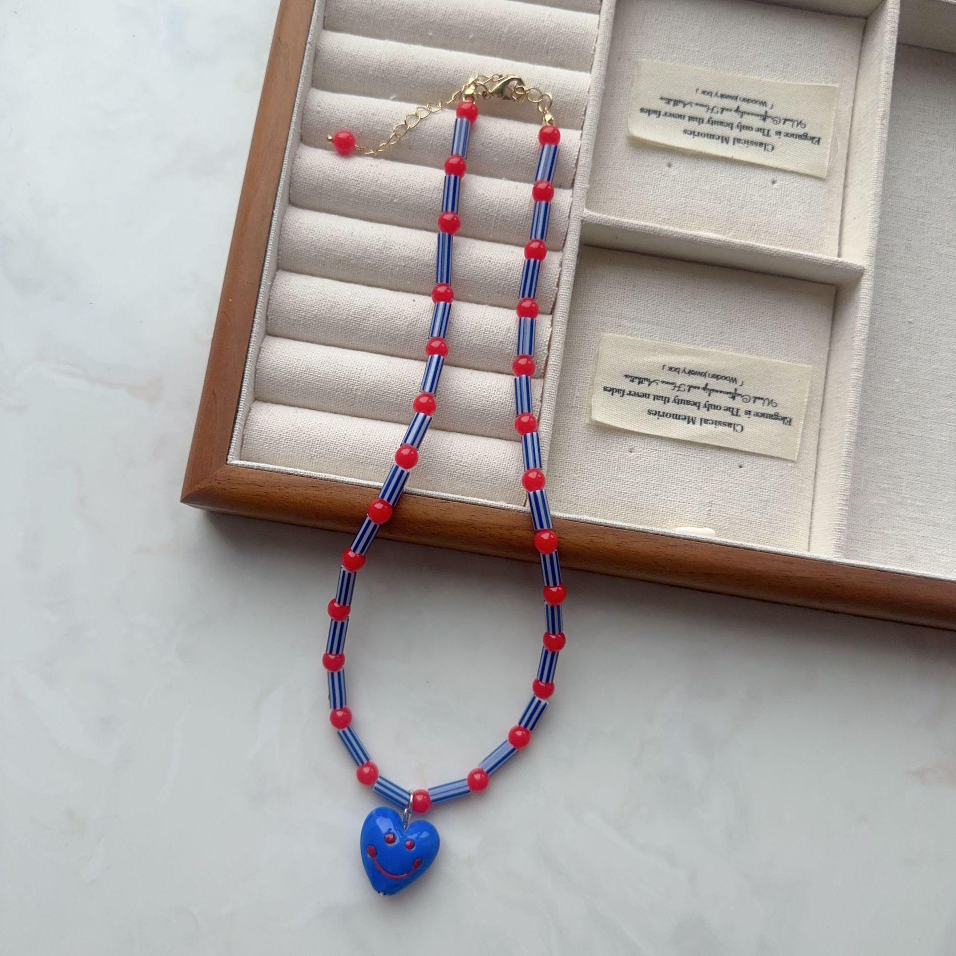 

Разноцветное керамическое ожерелье со смайликом: Ручная работа, Универсальная, Модная, Готовая к отпуску, Бисерная цепочка на ключицы синий