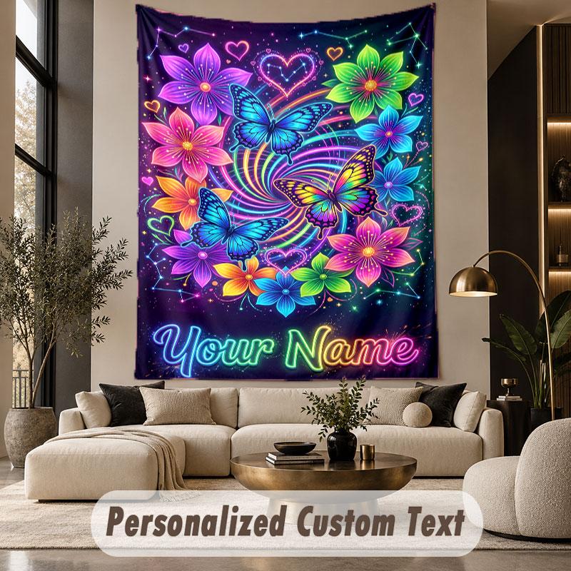 Butterfly (293) Theme Wall Tapestry Customized With Name Text Personalized Hanging Tapestry For Bedroom Living Room Decor