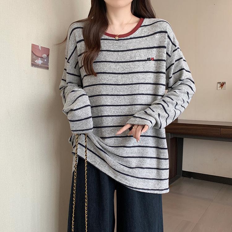 

Plus Size Color Block Heart Stripe Thickened Base Layer Shirt for Women XL