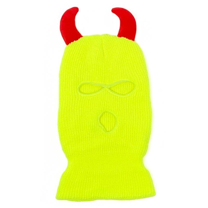 

Cool Devil Horn Face Cover Hat Knitted Balaclava Caps for Women Men Winter Warm Hat Adult Halloween Costume Roleplay Caps флуоресцентний жовтий колір