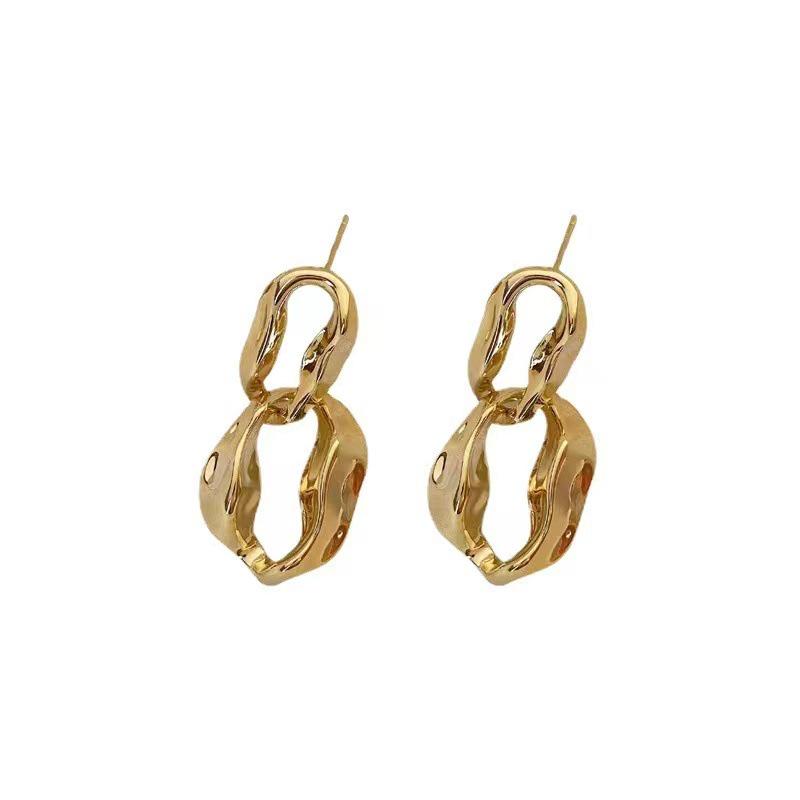 Silver Needle Korean Design Luxury Gold Dangle Hoop Earrings for Women