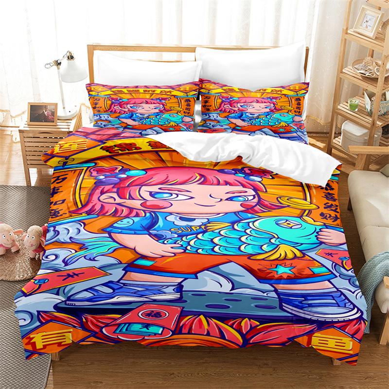 Cartoon Dragon Girl Bedding Set Bed Cover Set Lovers Bedding Kids Luxury King Size Comforter Bedding Sets Queen Duvet Cover Set