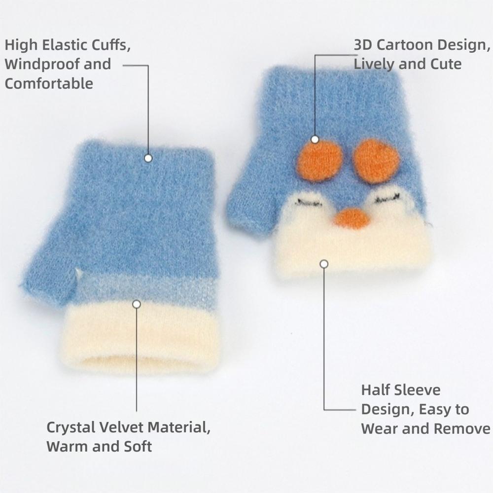 Cute Cartoon Children's Gloves Knitted Warm Gloves New Fingerless Mitten  Autumn Winter