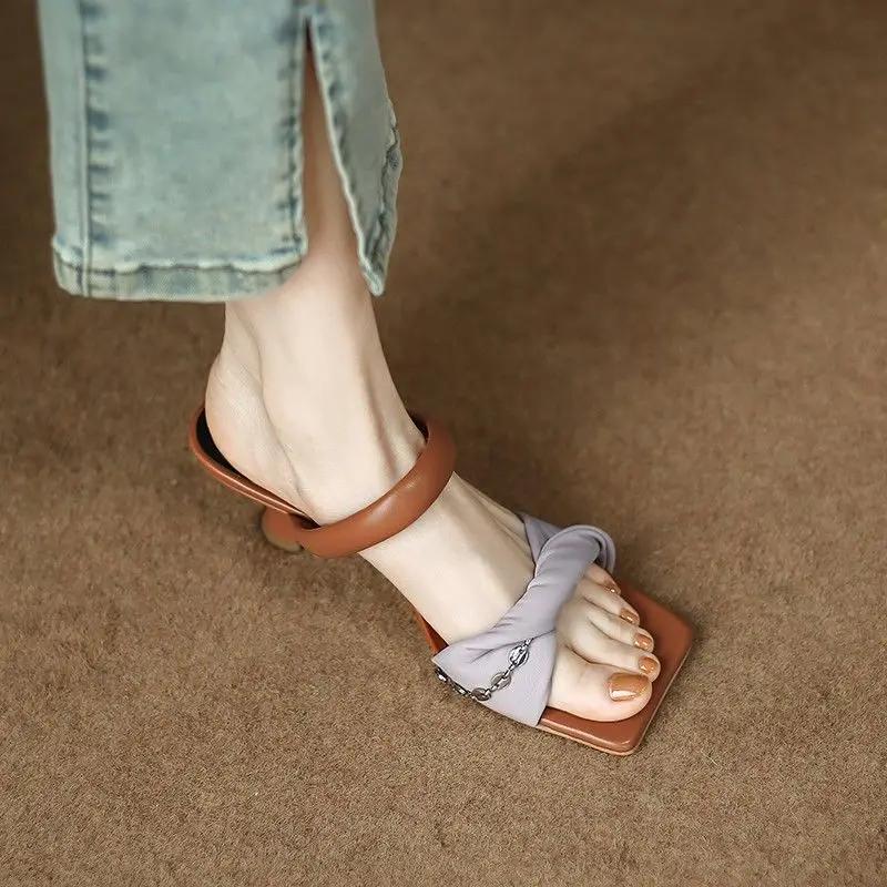 Fashion With Heel Slides Square Toe Shoes Clappers Low Price Cheap Liquidation Unique Vip 2025 Trend Women's Slippers and Ladies Sandals