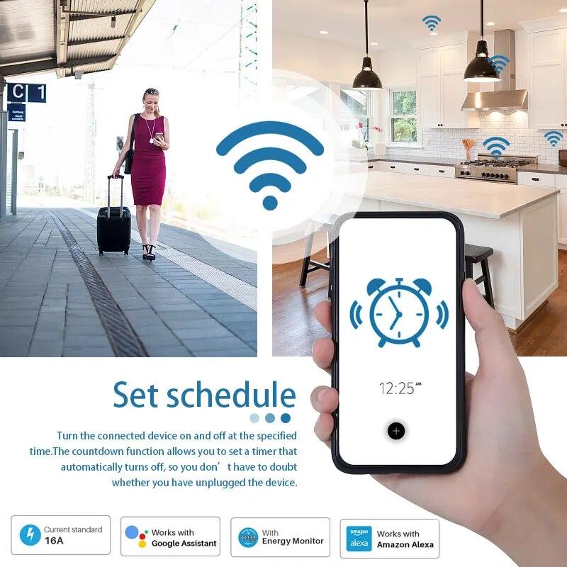 Tuya Wifi Smart Socket EU Plug 16A Power Monitor Remote Control SmartLife APP Works with Alexa Yandex Alice Google Assistant