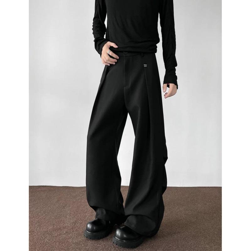 Old Qian Feng A-word pleated trousers men's spring and autumn American trendy brand pendant suit pants retro slightly elongated pants