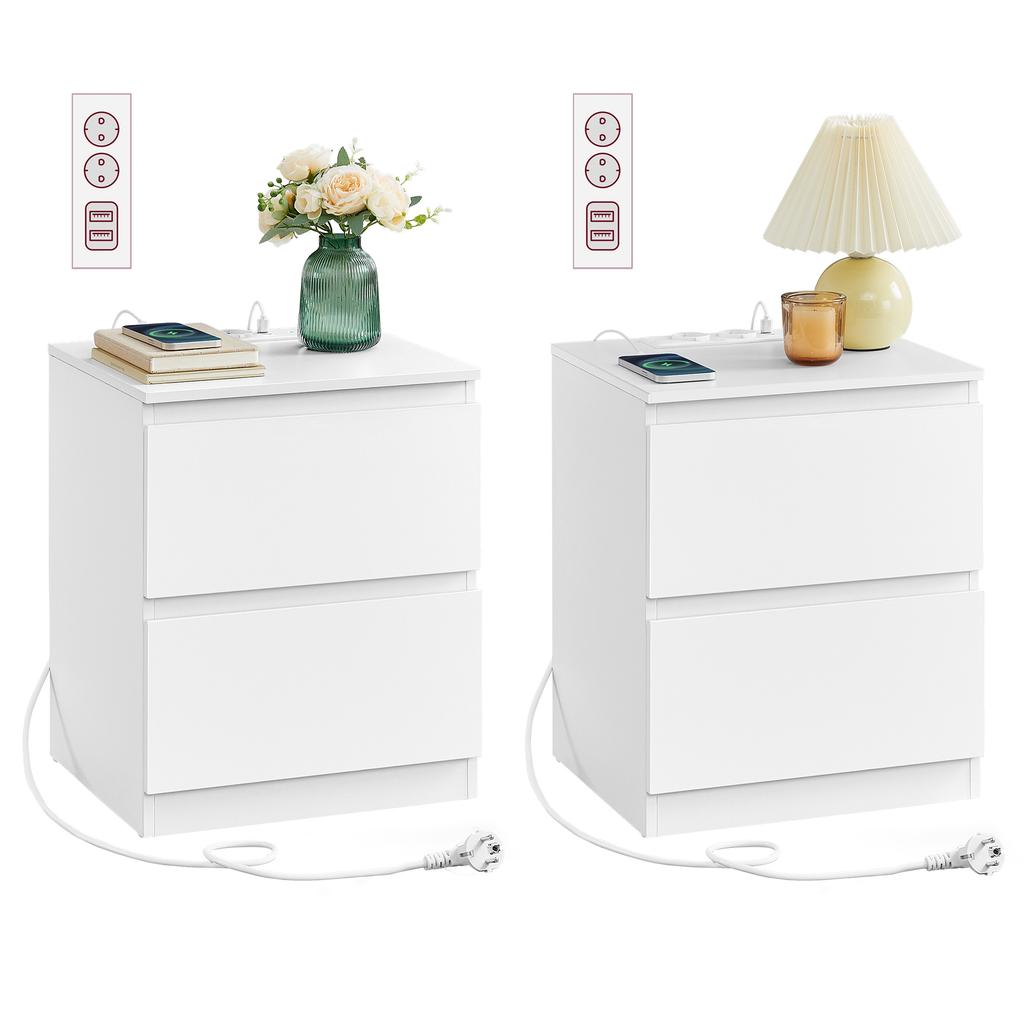 VASAGLE KAILYN Collection - Bedside Tables with Power Strip, Set of 2 Side Tables, 2 Drawers, 2 AC Outlets, 2 USB-A Ports, Living Room Bedroom