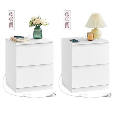 KAILYN Collection - Bedside Tables with Power Strip, Set of 2 Side Tables, 2 Drawers, 2 AC Outlets, 2 USB-A Ports, Living Room Bedroom