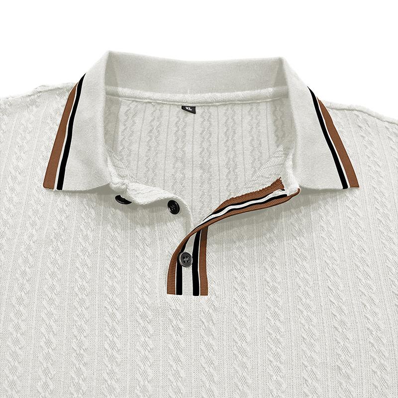 Men S Long Sleeve Polo Shirt Vintage Jacquard Solid Color Casual Top