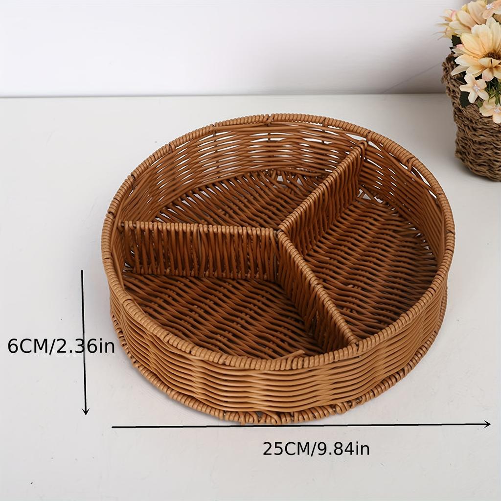 1pc Handmade Imitation Rattan Woven Fruit Basket, Home Utensil Retro Braided Bread Basket For Bread Candy Fruit Vegetable