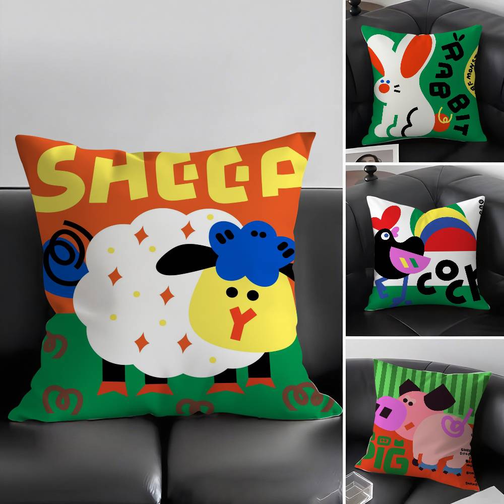 Pillow Case Cute Animal World Home Dorm Chair Back Short Plush Double-Sided Printing Office Nap Time Cushion Cover