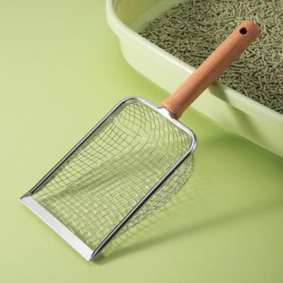 Wooden Handle Stainless Steel Cat Litter Scoop with Large Holes - Ideal for Tofu Litter and Reptile Sand