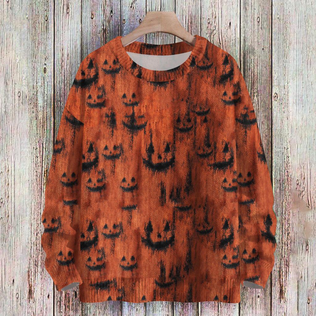 Ladies' Fashionable Casual Long Sleeved Christmas Printed Round Neck Knitted Yarn