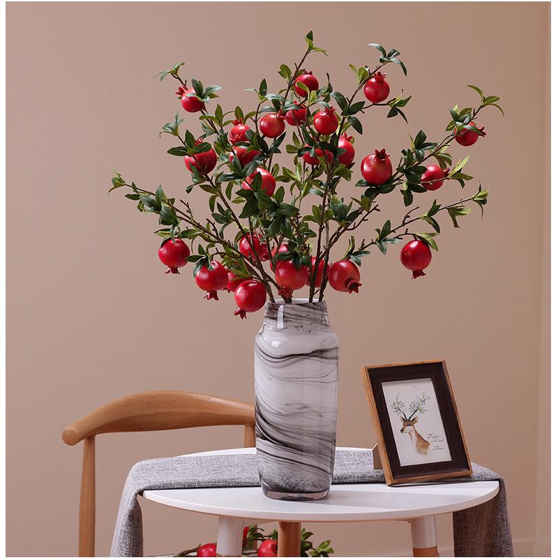 Artificial Pomegranate and Persimmon Fruit Flower Branch for Living Room or Entryway Decor