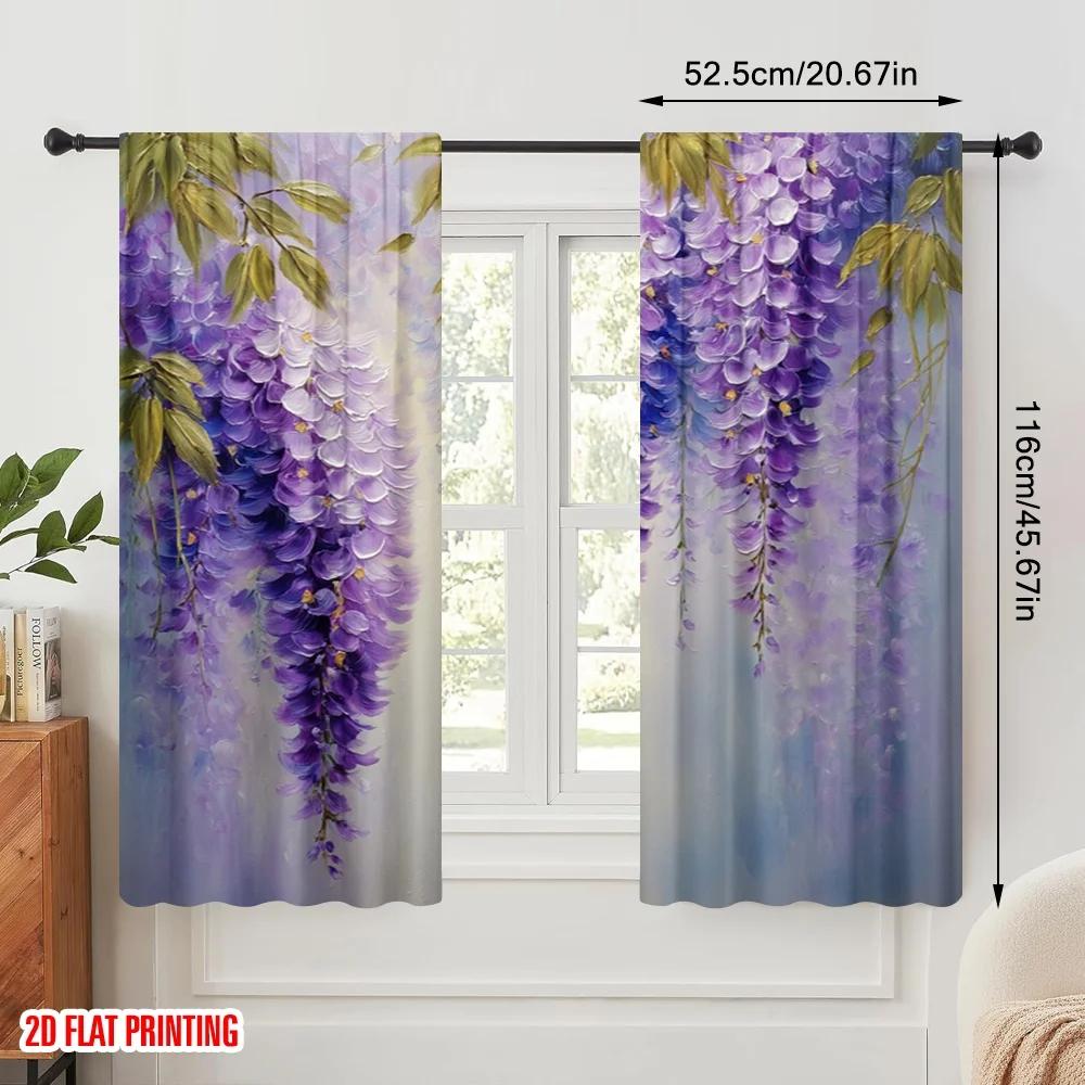 Plane Printing Pattern Curtains Purple Wisteria Versatile Durable Polyester Without Rod Decorations Home Use Curtain Set Of 2 Made Washable