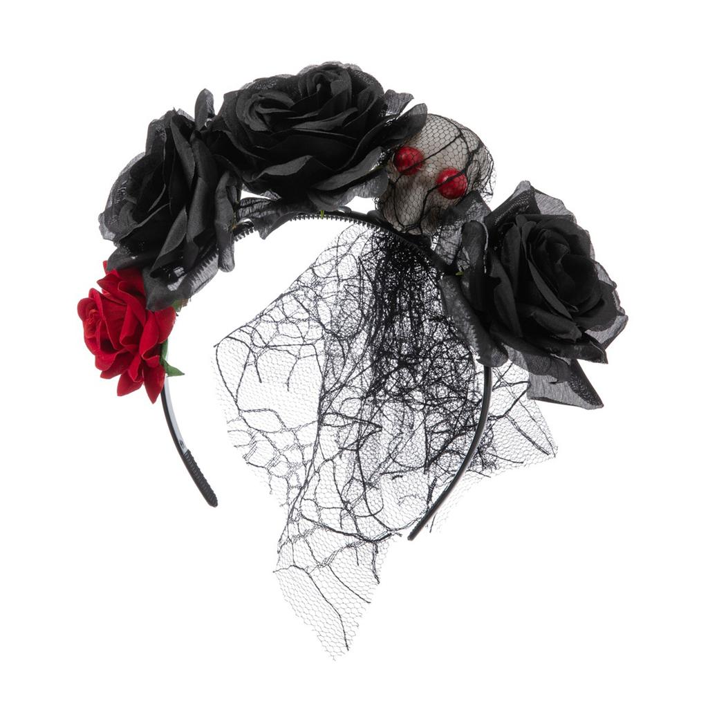 Delicate Flower&Skull Hairband Thin Side Hairband Flower Shape Headband for Girls Hairband with Veil Decor