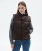 Leftseoul Synthetic Leather Short Padded Vest [Brown]